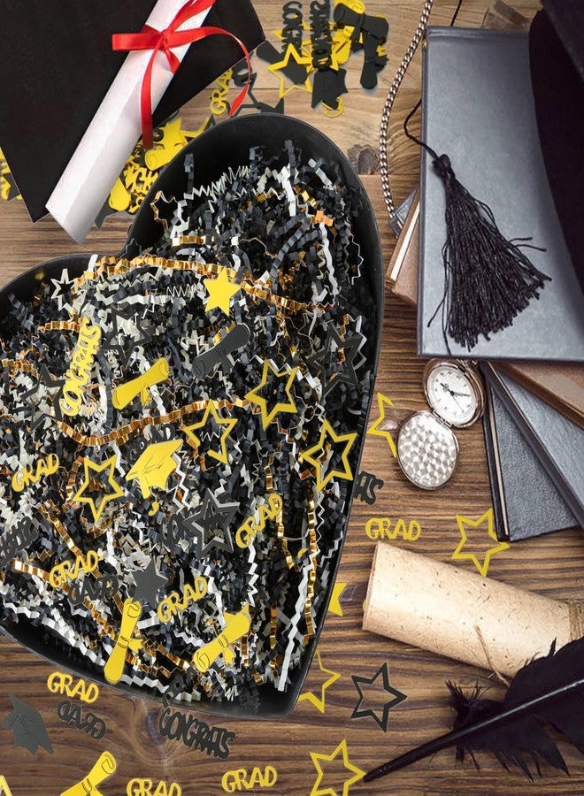 CIPOWM 16oz Graduation Crinkle Cut Paper Shred, 3 Colors Black Gold White Raffia Paper Shred Filler with Grad Cap Star Confetti Shred Paper for Gift Wrapping Craft DIY Gift Bag Box Filling Party Supply - Image 4